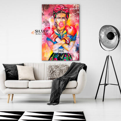 Frida Kahlo Boxing Graffiti Style Canvas Wall Art