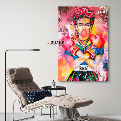 Frida Kahlo Boxing Graffiti Style Canvas Wall Art