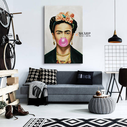 Frida Kahlo Bubble Gum Canvas Wall Art