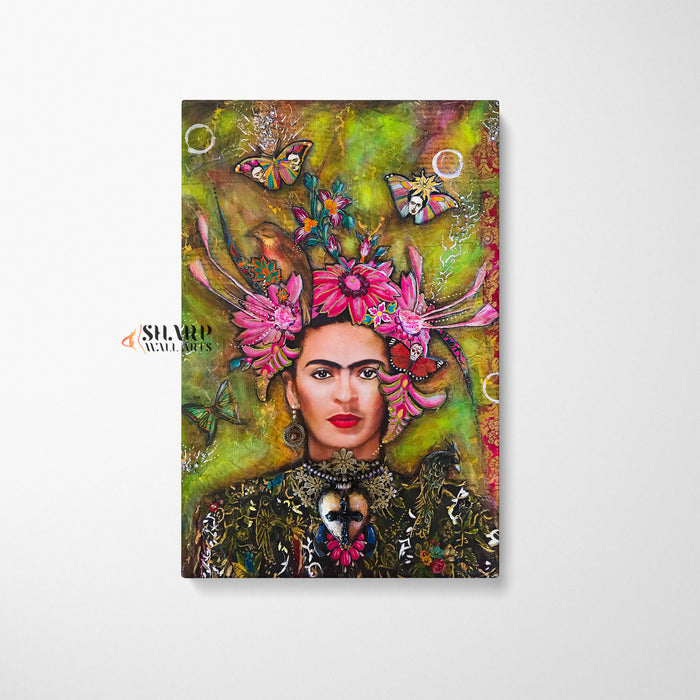 Frida Kahlo Butterfly And Flowers Canvas Wall Art