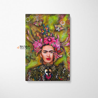 Frida Kahlo Butterfly And Flowers Canvas Wall Art