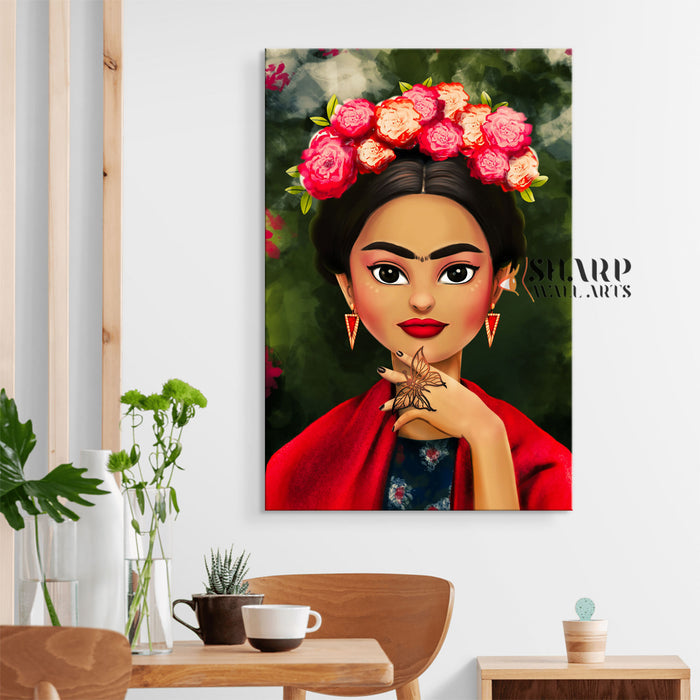 Frida Kahlo Cartoon Style Canvas Wall Art