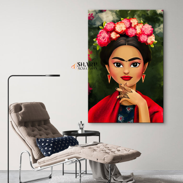 Frida Kahlo Cartoon Style Canvas Wall Art
