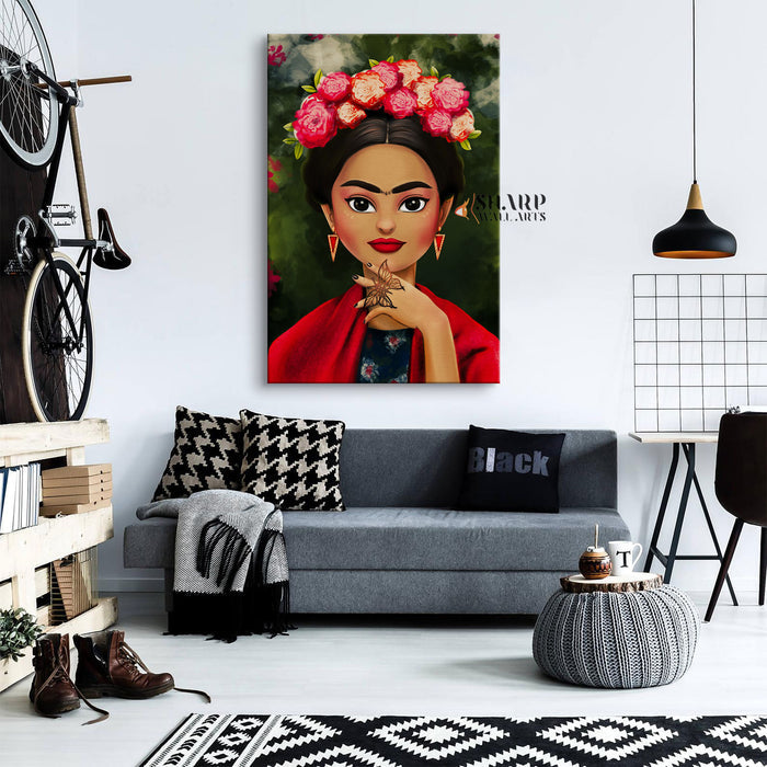 Frida Kahlo Cartoon Style Canvas Wall Art
