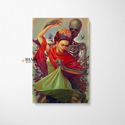 Frida Kahlo Dancing With Skeleton Canvas Wall Art