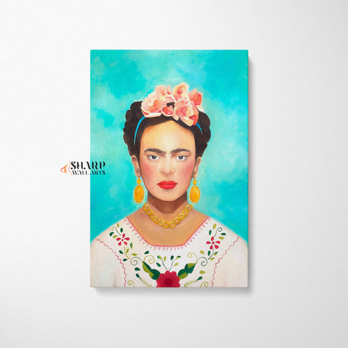 Frida Kahlo In Mexican Folk Wear Canvas Wall Art
