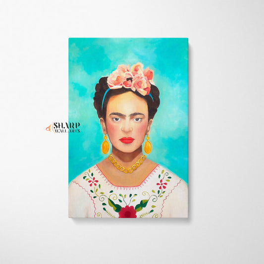 Frida Kahlo In Mexican Folk Wear Canvas Wall Art