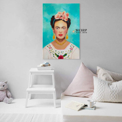 Frida Kahlo In Mexican Folk Wear Canvas Wall Art