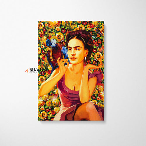 Frida Kahlo Parrot And Flowers Canvas Wall Art