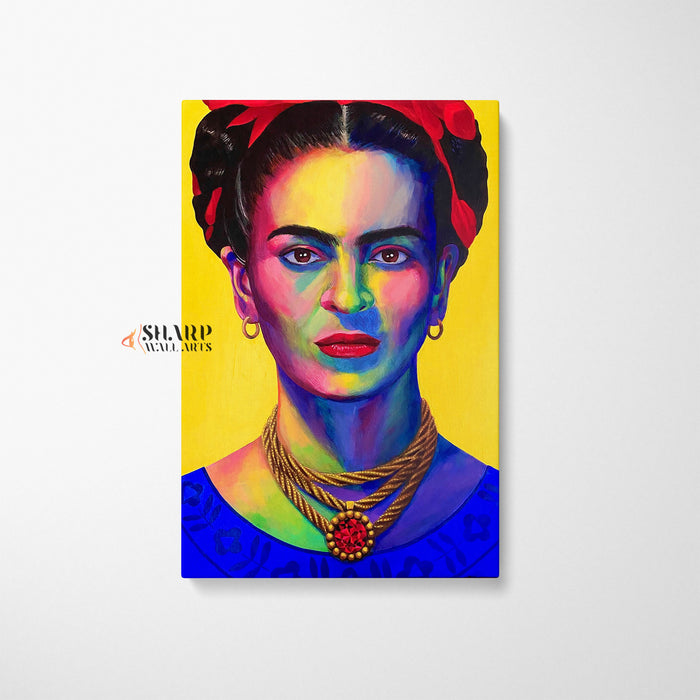 Frida Kahlo Portrait Blue and Yellow Canvas Wall Art
