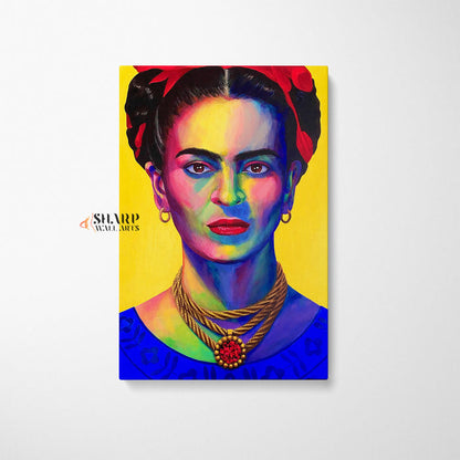Frida Kahlo Portrait Blue and Yellow Canvas Wall Art
