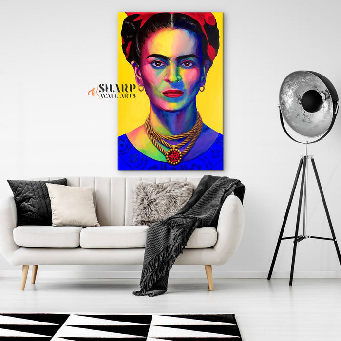 Frida Kahlo Portrait Blue and Yellow Canvas Wall Art