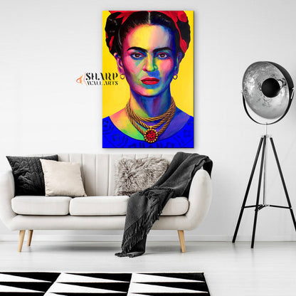 Frida Kahlo Portrait Blue and Yellow Canvas Wall Art