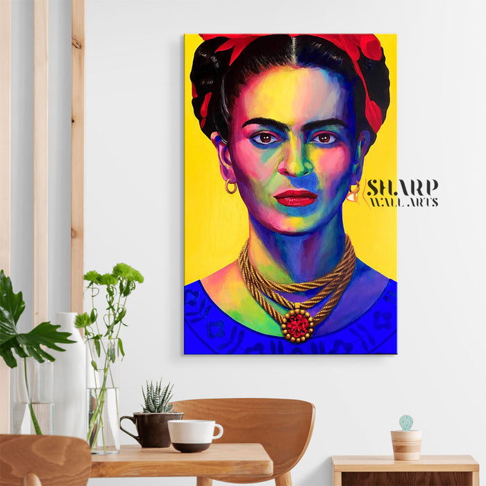 Frida Kahlo Portrait Blue and Yellow Canvas Wall Art