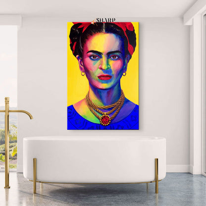 Frida Kahlo Portrait Blue and Yellow Canvas Wall Art