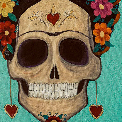 Frida Kahlo Portrait Skull Smoking Canvas Wall Art