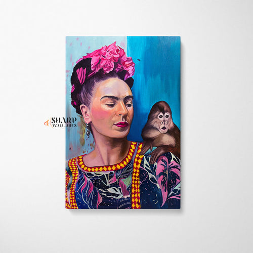Frida Kahlo Portrait With Monkey Canvas Wall Art