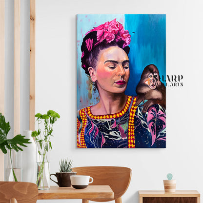 Frida Kahlo Portrait With Monkey Canvas Wall Art