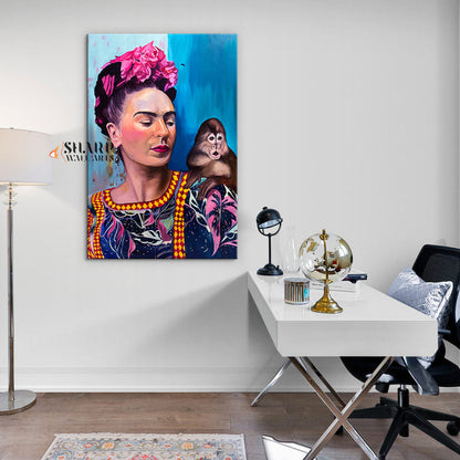 Frida Kahlo Portrait With Monkey Canvas Wall Art