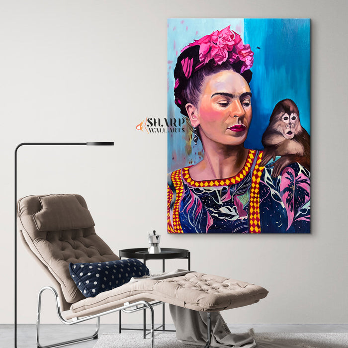 Frida Kahlo Portrait With Monkey Canvas Wall Art