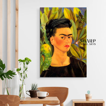 Frida Kahlo Portrait With Parrot Canvas Wall Art