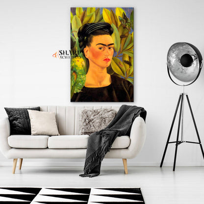 Frida Kahlo Portrait With Parrot Canvas Wall Art