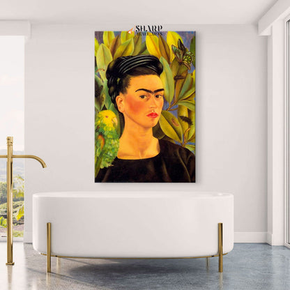 Frida Kahlo Portrait With Parrot Canvas Wall Art
