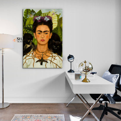 Frida Kahlo Portrait With Thorn Necklace And Hummingbird Canvas Wall Art