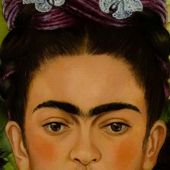 Frida Kahlo Portrait With Thorn Necklace And Hummingbird Canvas Wall Art