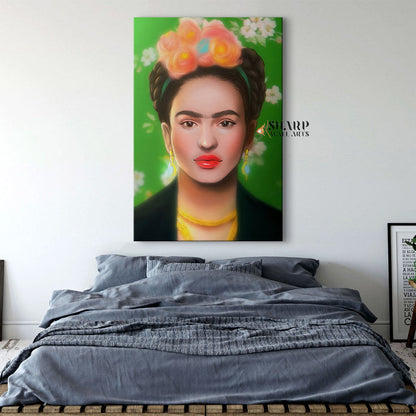Frida Kahlo Self Portrait Green Canvas Wall Art
