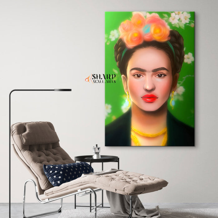 Frida Kahlo Self Portrait Green Canvas Wall Art