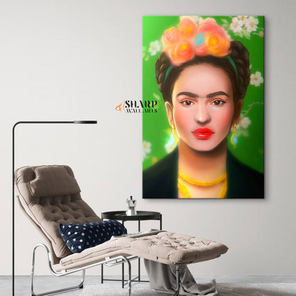 Frida Kahlo Self Portrait Green Canvas Wall Art