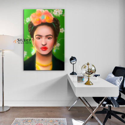 Frida Kahlo Self Portrait Green Canvas Wall Art