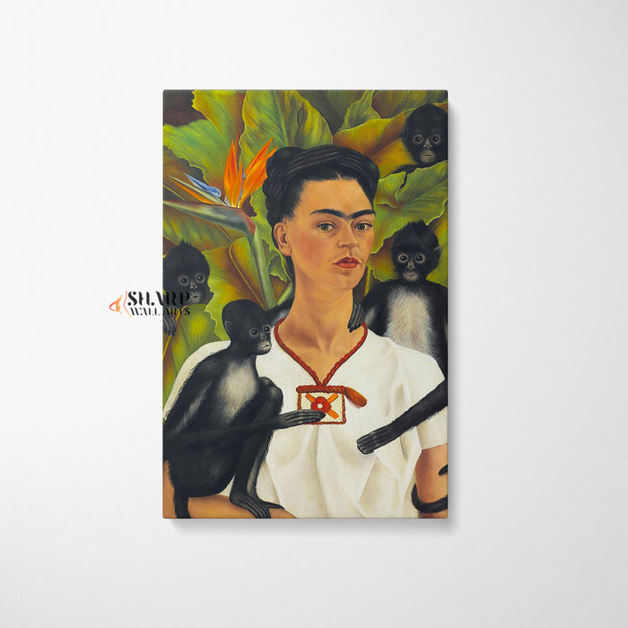 Frida Kahlo Self-Portrait with Monkeys Canvas Wall Art