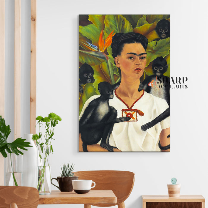 Frida Kahlo Self-Portrait with Monkeys Canvas Wall Art