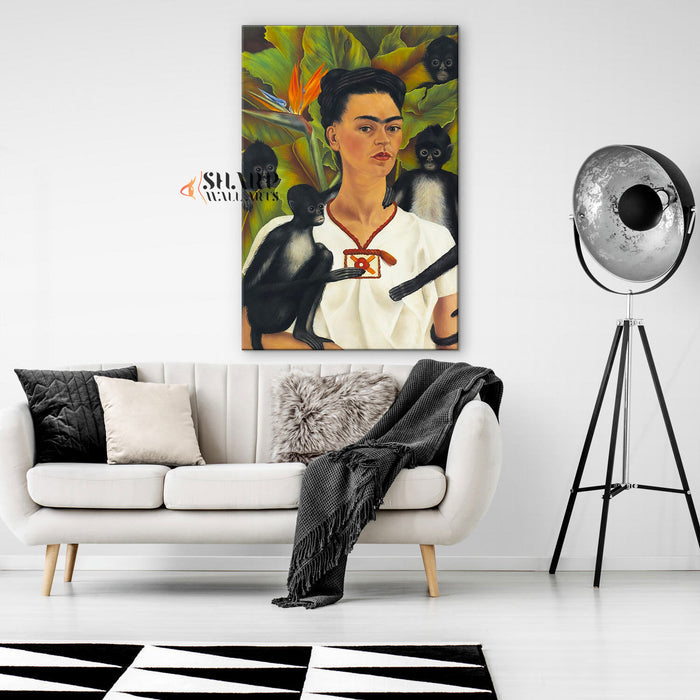 Frida Kahlo Self-Portrait with Monkeys Canvas Wall Art