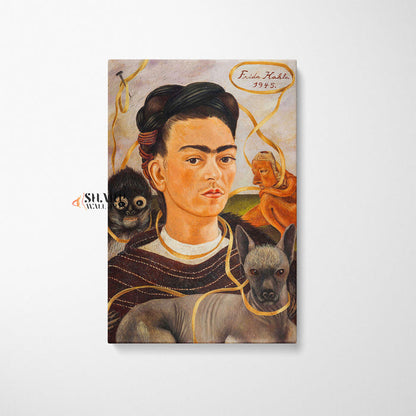 Frida Kahlo Self Portrait With Small Monkey Canvas Wall Art