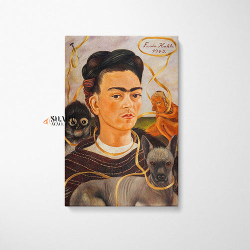 Frida Kahlo Self Portrait With Small Monkey Canvas Wall Art