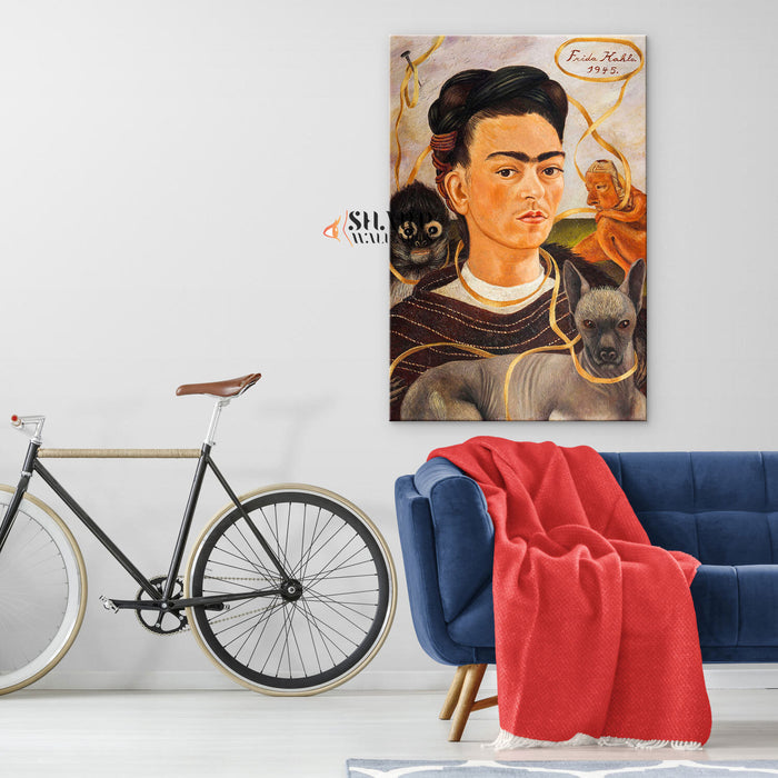Frida Kahlo Self Portrait With Small Monkey Canvas Wall Art