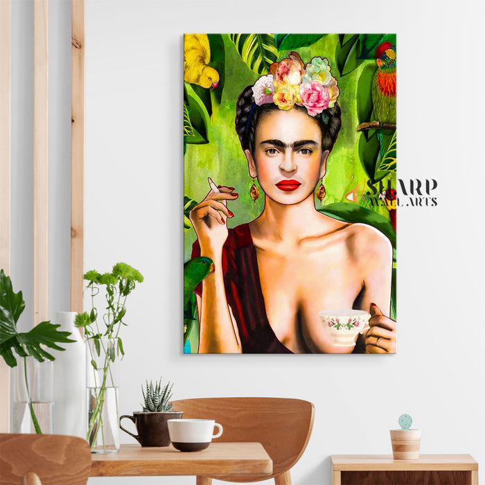 Frida Kahlo Tea And Smoking Canvas Wall Art