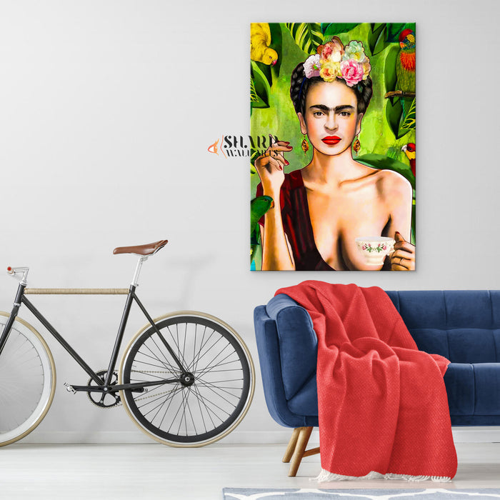 Frida Kahlo Tea And Smoking Canvas Wall Art