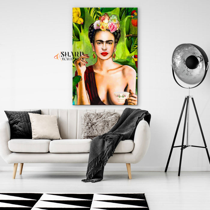 Frida Kahlo Tea And Smoking Canvas Wall Art