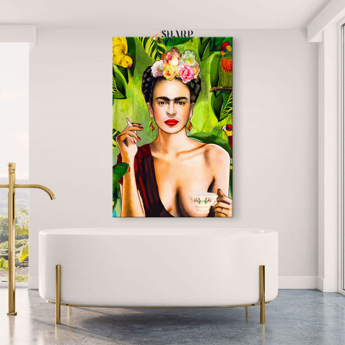 Frida Kahlo Tea And Smoking Canvas Wall Art