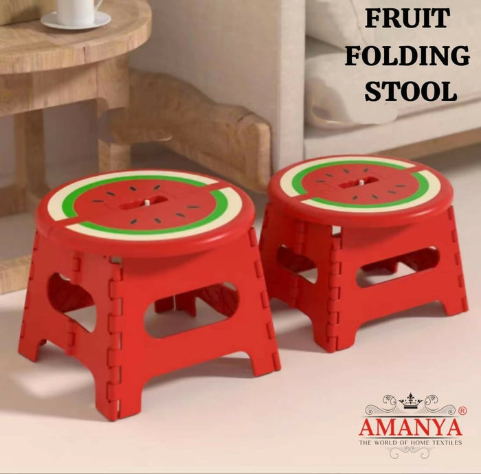 Two red folding stools with watermelon design