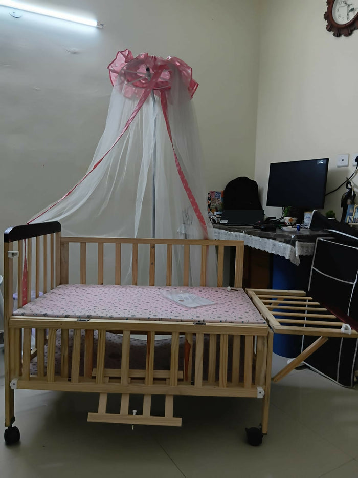 FURNIFEST Wooden Baby Cot/Crib in Almost New condition featuring sturdy wooden construction, spacious sleeping area, protective side rails, and a classic design for a comfortable nursery setup.