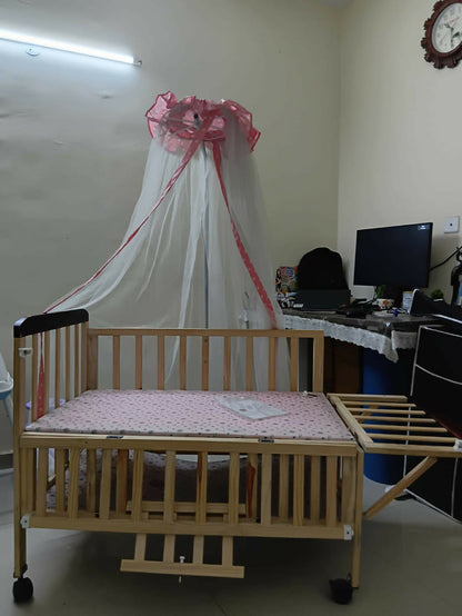 FURNIFEST Wooden Baby Cot/Crib in Almost New condition featuring sturdy wooden construction, spacious sleeping area, protective side rails, and a classic design for a comfortable nursery setup.
