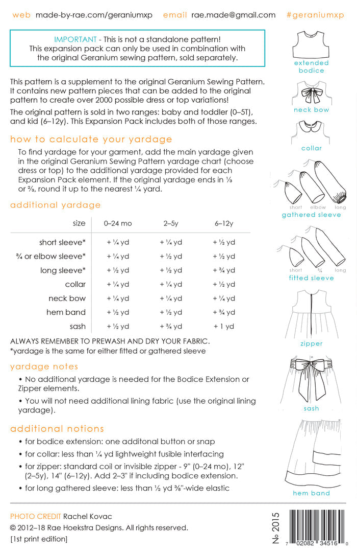 Geranium Dress Expansion Pack (size 0-12)