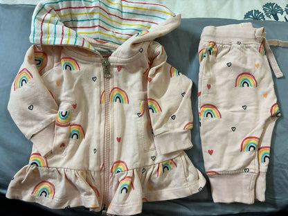 Buy GJ Baby Hooded Jacket & Lower Set – Soft and comfy rainbow print outfit with zipper and drawstring, perfect for cozy everyday wear.
