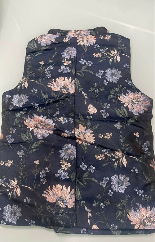 GINI & JONY  Boys Black & Green Floral Woven Design Satin Weave Nehru Jacket (24 Months)