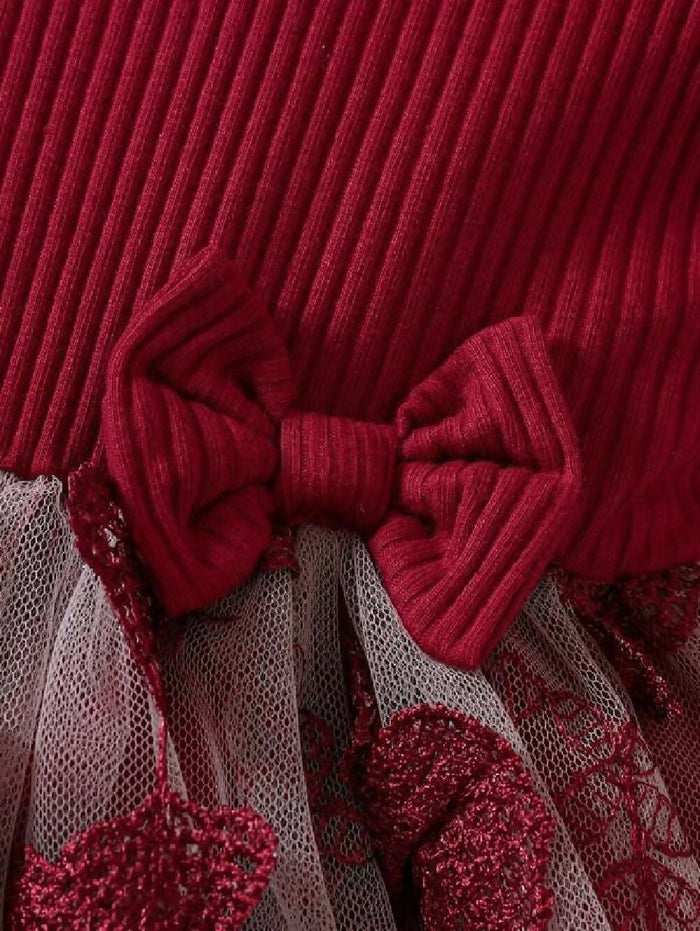 Girls Maroon Butterfly Net Party Dress with Bow
